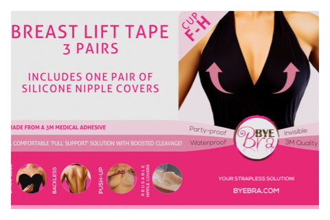ByeBra Breast Lift Tape Cup Size F - H with Nude Colour Re-useable Silicone Nipple Covers