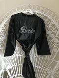 bride / bridesmaid robes black with rhinestone bride on back