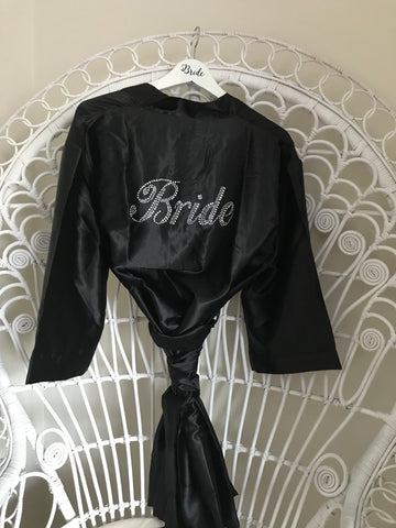 bride / bridesmaid robes black with rhinestone bride on back