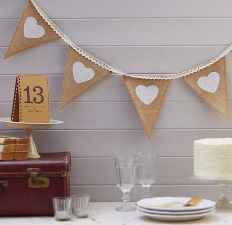 Hessian & Lace Heart Bunting